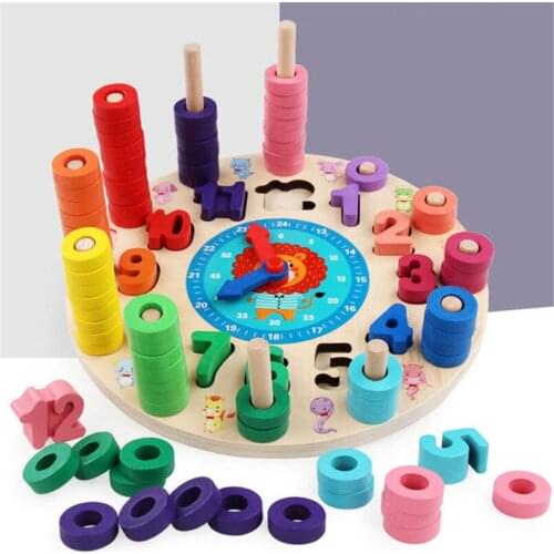 Children Eduactional Teaching Aids Math Toys Wooden Digital Clock Multi-function Logarithmic Board Montessori Matching Wood Toy