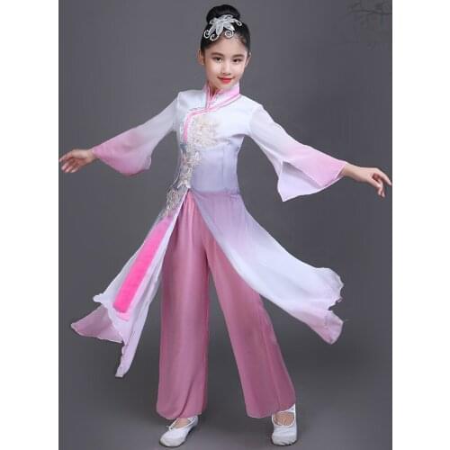 Children Yangko Dance Costume for Stage Girl National School Fan Dance Clothing Classical Ethnic Dancewear Kids Umbrella Outfit
