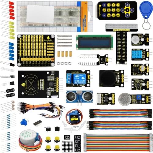 Keyestudio Ultimate Starter Kit for Raspberry Pi 4B GPIO-PCF8591 Shield ,1602 LCD ,ADXL345,HC-SR04,DS3231 Clock Module