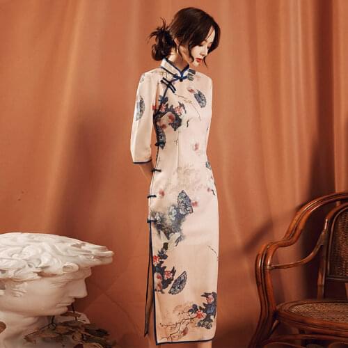 Cheongsam Chinese Dress Modern 2021 Women Qipao Elegant Vintage Dresses Splice Daily Flower Oriental Party Dress Sexy 3XL