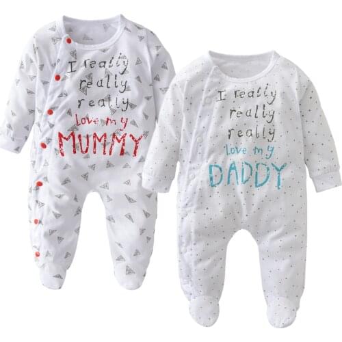 Super Soft Cotton Infant Baby Unisex Romper Letter Printed Long Sleeve Footed Overalls Single Breasted Newborns Jumpsuit Pajama