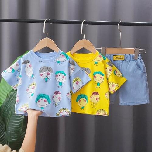 Baby Clothing Set For Boys Girls Cute Summer Casual Outfit Children Cartoon T-Shirt Denim Shorts Suits Kids Wearing 1-5 Years