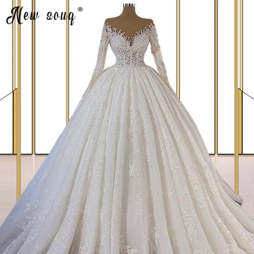 3D Appliques Lace Princess Wedding Dress White/Ivory Long Sleeve Ball Gown Bride Dresses Vestido de novia Illusion Bridal Gowns