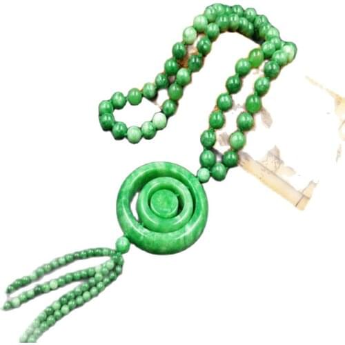 Natural jade necklace pendant, Yang green dry blue circular ring pendant jade pendan