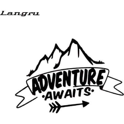 Langru Adventure Awaits Mountains Shot Travel Mountains Laptop Car Sticker Novelty Vinyl Decal Jdm
