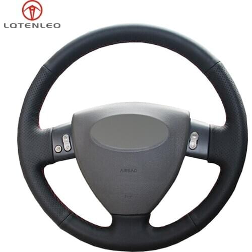 LQTENLEO Black Genuine Leather DIY Hand-stitched Car Steering Wheel Cover For Chery A3 2008-2010 Old A3