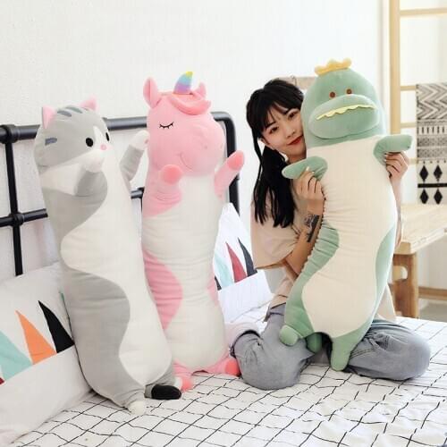 Cute Cat Pillow Small Dinosaur Unicorn Body Long Pillow Super Soft High Elastic Plush Toy Puppet Sleep Maternity Pillows Vs Pink