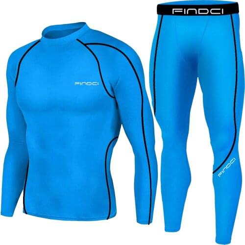 Findci Mens Sports Running Set Compression Shirt + Pants Skin-Tight Long Sleeves Quick Dry Fitness Tracksuit Gym Yoga Suits