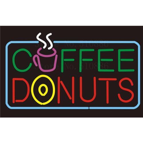Custom NEON Sign Board Coffee Donuts Cafe Glass Tube Bar Club Pub Display Store Shop Light Signboard Signage Signs 17*14"
