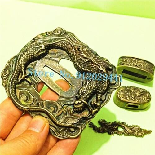 A Set Dragon Tsuba Japanese Sword Guard for Katana/Wakizashi Fittings Alloy Tsuba+Menuki+Fuchi+Kashira Handle Accessories