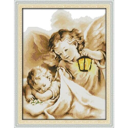 Joy Sunday printed cross-stitch kit angel holding a lamp dream angel DMC 14CT 11CT handmade embroidery kit decorative painting
