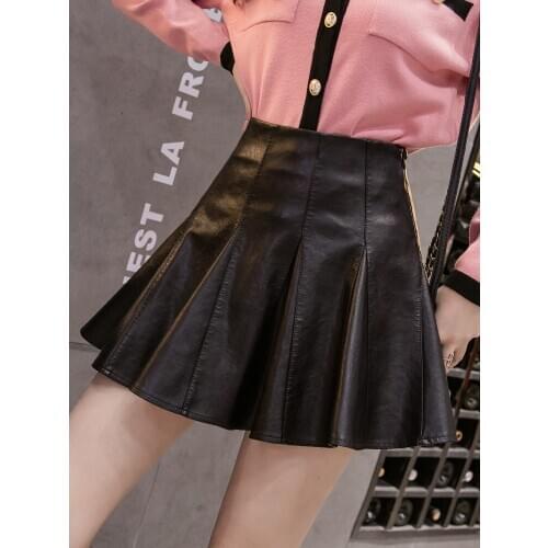 2020 autumn and winter a-line high-waisted puff skirt pu skirt DQ1216