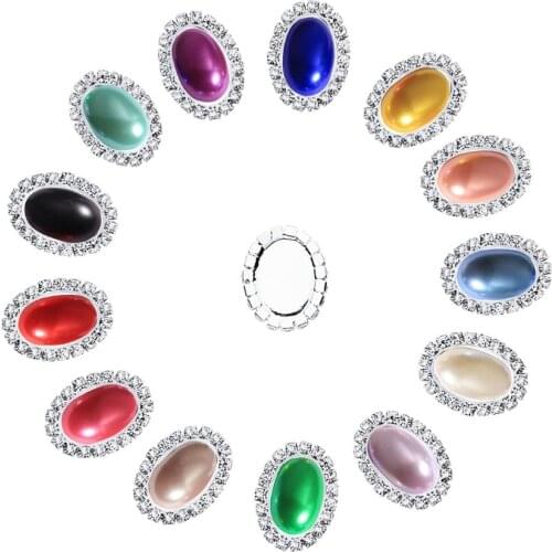 Oval pearl crystal rhinestone button embellishment flatback 24X19mm can choose colors 10PCS/lot(BTN-5727)