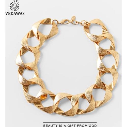 Vedawas New ZA Retro Metal Wide Link Necklace for Women Hio Hop Punk Gold Silver Color Collar Choker Necklace Fashion Jewelry