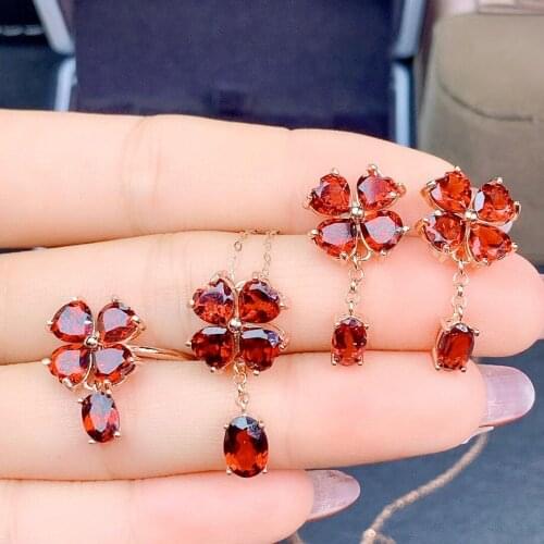 925 sterling silver Garnet necklace earrings rings Necklace/Earrings/Ring Casual/Sporty party Rose Gold