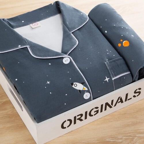 Home Clothes for Women Planet Print Pajamas Girls Cotton Pijama Mujer Autumn Nightwear Spring Summer 2021 Sleepwear Nightie Sets