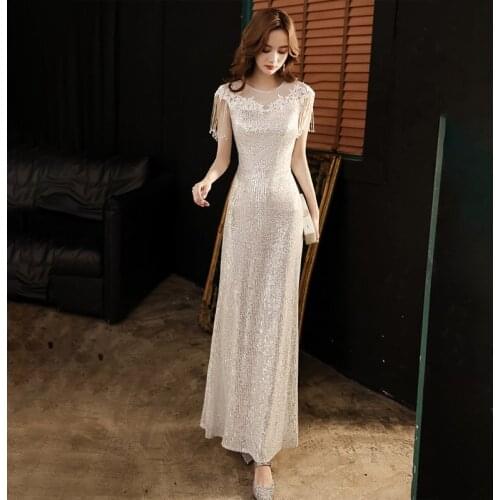 Special Occasion Dresses Vintage O-Neck Short A-Line Embroidery Beading Sequined Tulle Lace Luxury Gold Nice Lady Prom Gown E927