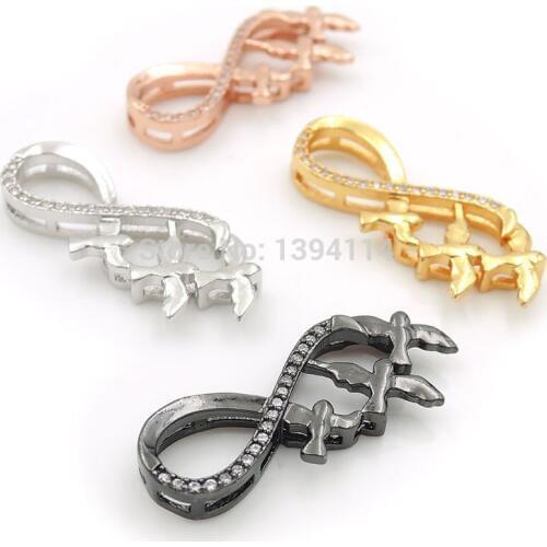 30*11*4mm Micro Pave Clear CZ Infinity Symbol Of 3 Birds Flat Beads Fit For Making DIY Bracelets Or Necklaces Jewelry