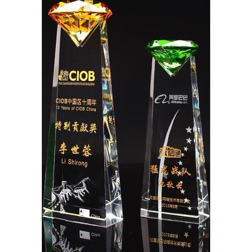 Customized Colorful Diamond Crystal Trophy Glass Grammy Medals Sports Events Awards Champions Cup