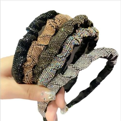 Hairbands Women Summer Retro French Full Rhinestone Crystal Headband Washing Face Pressing Hairbands