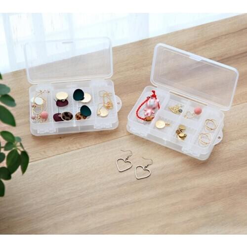 Transparent Plastic Double Side 6 Slots Jewelry Storage Box Case Earrings Beads Organizer Holder