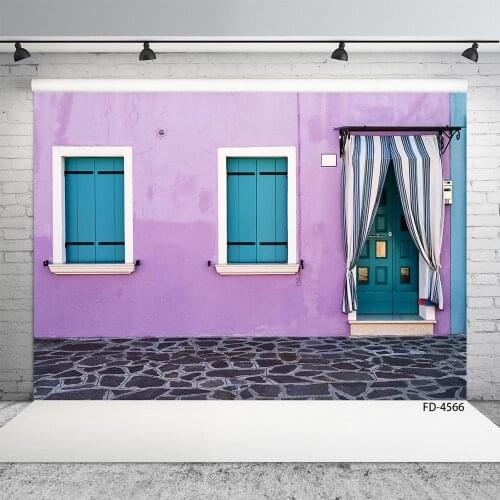 Purple Wall House Window Door Brick Floor Scenery Background Children Young Portrait Photography Backdrop For Photo Studio Props