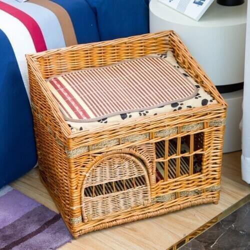Rattan can be removed and washed double-decker villa dog kennel bed enclosed medium and small cats