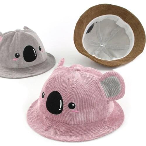 Cartoon Koala Kids Bucket Hat Spring Autumn Outdoor Boys Girls Sun Hats For Kids with Ears Children Beach Fisherman Caps