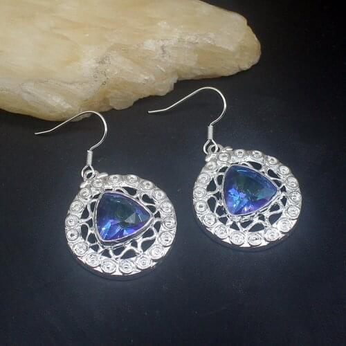 Wonderful Special Mystical Fire Topaz Unique Genuine 925 Silver Dangle Earrings Jewelry Gifts for Women Girls 20213676