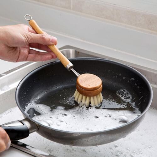 Household Long Wood Handle Cleaning Brush Washing Dish/Pot/Sink Gadgets Kitchen Handheld Cleaner Brush Multi-function