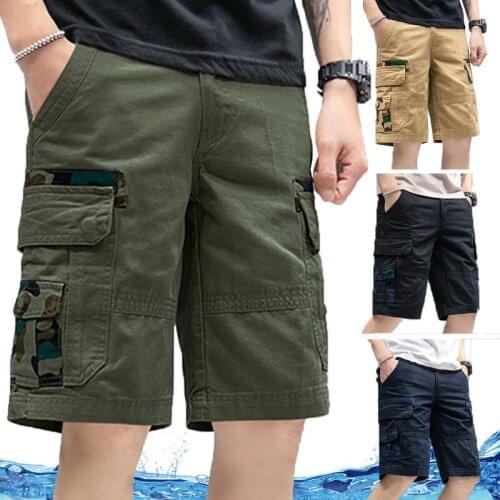 Mens Shorts Cargo Cotton Shorts Men Summer Short Pants Military Pants Knee Length Outdoor Tactical Casual Khaki Shorts Men 2021