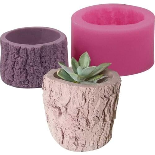 3D Tree Stump Shape Succulent Plant Flower Pot Silicone Mold Gypsum Cement Fleshy Flower Bonsai DIY Ashtray Candle Holder Molds