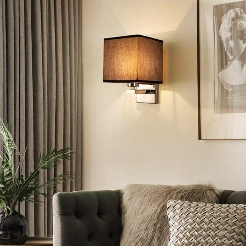 Modern LED Wall Light Indoor Eye Protect fabric lampshape Reading wall lamp bedroom bedside E27 sconce wall lights With Switch
