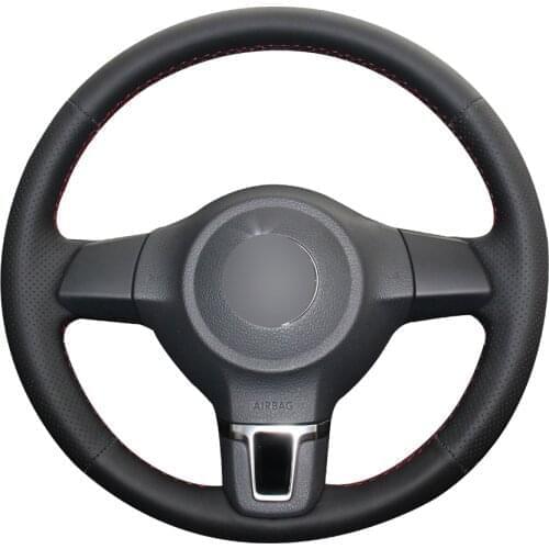 Hand-stitched Black Genuine Leather Car Steering Wheel Cover for Volkswagen VW Golf 6 (VI) Golf Plus Polo Tiguan Touran Caddy