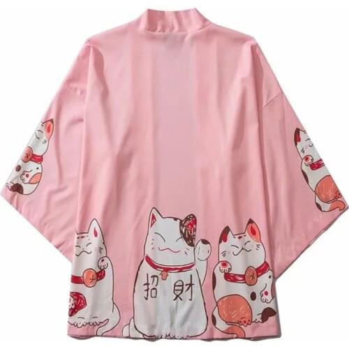 Yukata Traditional Street Japanese Kimono Cardigan Cosplay Men Women Summer Beach Sunscreen Asian Lucky Cat Kawaii Clothing