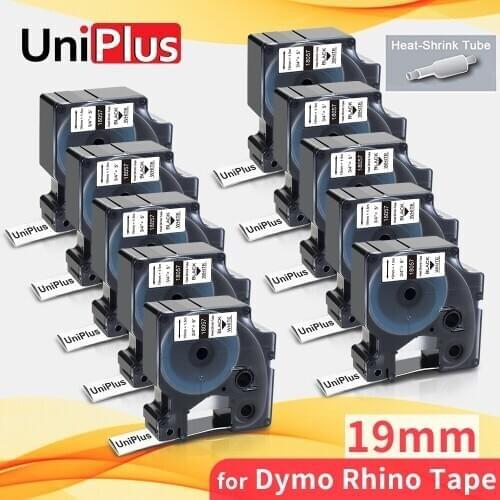 UniPlus 10PK Heat Shrink Tube Cable Tape Compatible Dymo Label Tape 19mm 18057 Black on White for Dymo Rhino 4200 5000 6000 5200