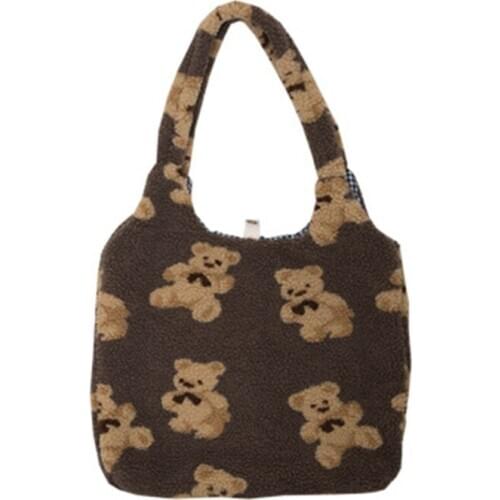 Women Lamb Like Fabrics Shoulder Tote Bag Canvas Fluffy Fur Bear Handbags A69C
