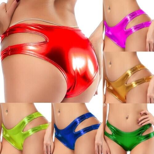 Womens Brief Thong Wet Look Pu Leather PVC Look Sexy Kinky Panties 10 Colors Hollow women briefs