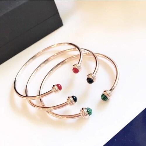 Brand deisgner 925 Sterling Silver Jewelry For Women red blue green Stone rotate bead ball Bangle doluble ball spin bracelet