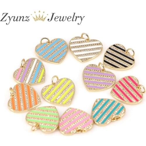10PCS,New Enamel Crystal Zircon Heart Charm Pendant Fashion Romantic Neon Colorful Womens Party Necklace Pendant Couple Jewelry