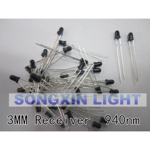 100pcs 3mm LED Infrared receiver 940NM IR Led Diodes 940nm Receiving Diode Round Tube Light