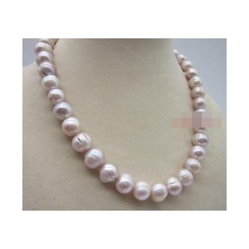 18" 10-11mm natural south seas baroque pink purple pearl necklace 14K yellow