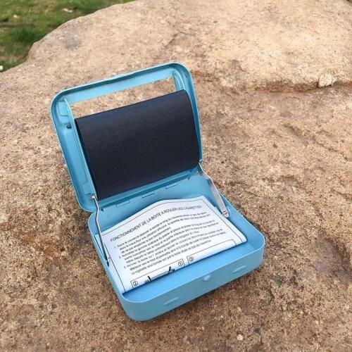 70mm Sky Blue Metal Automatic Cigarette Tobacco Smoking Smoke Roller Rolling Machine Box Case Tin High Class