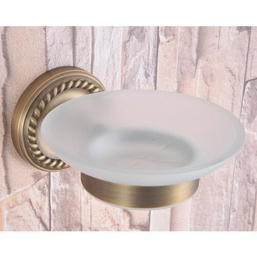 Bathroom Accessory Vintage Retro Antique Brass frosted Glass Soap Dish Wall Mounted Bathroom Soap Dish Holder mba261