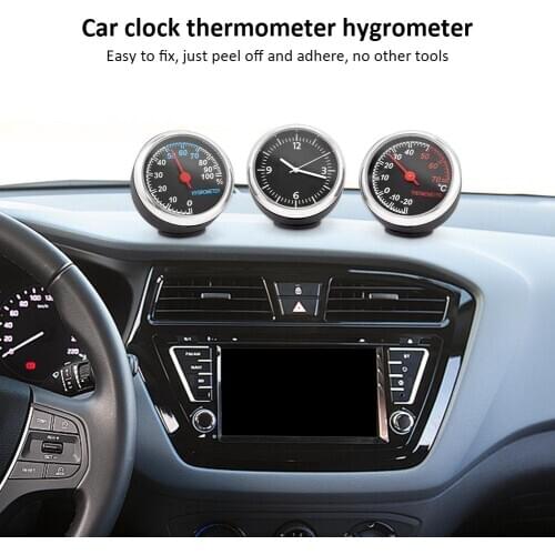 Car Thermometer Hygrometer With Strong Adhesion Durable Mini Quartz Clock Table Decor On Dashboard Universal For Auto Boat