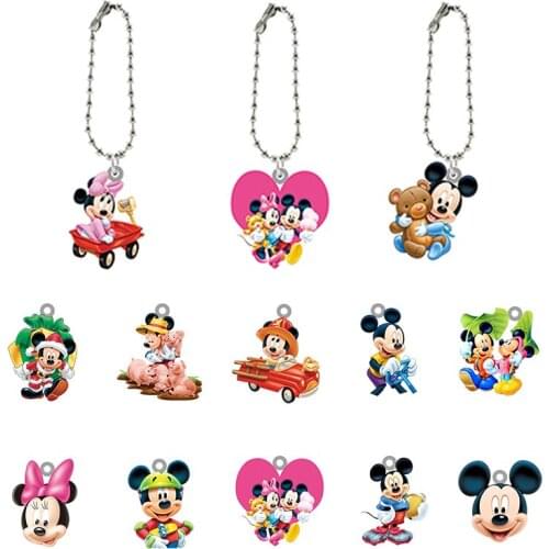 Disney Cute Characters Baby Mickey Mouse Couple Keychains Acrylic Doll Resin Pendant Key Ring Girls New Fashion Jewelrys XDS625