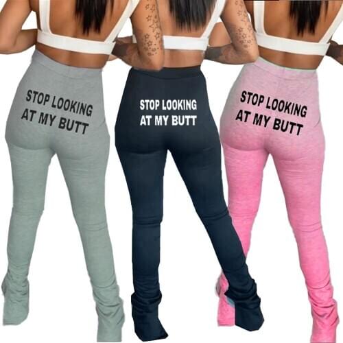 In stock Stacked Pants Trousers Leggings Women Winter Fall Clothing Bell Bottom Wide Leg Flare Sweat Cargo Track Pants