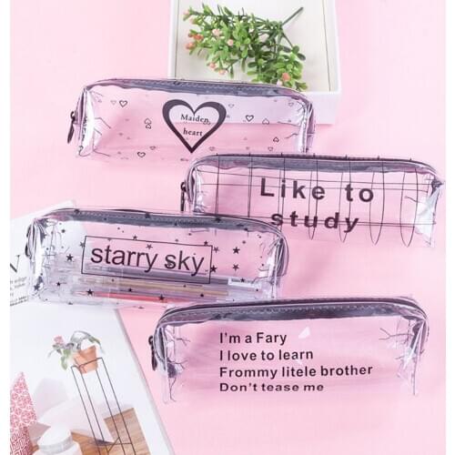 Starry Sky Heart Pencil Case Cute Transparent Pencil Box School Stationery