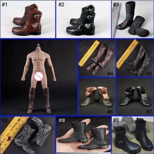 Black/Brown 1/6 Scale Clothes Accessories Mens Boots Shoes High Tube Male Combat Boots For 12inch Hot Toys Soldier Figure Body