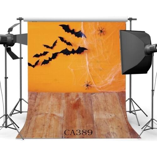 Photography Backgrounds Halloween Trick or Treat Spider Web Black Bat Nostalgia Stripe Wooden Floor Photo Backdrop Studio Props